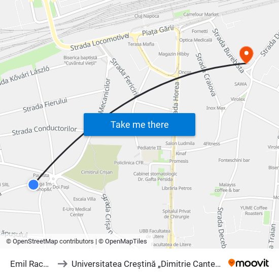 Emil Racoviță Sud to Universitatea Creștină „Dimitrie Cantemir” - Facultatea De Drept map