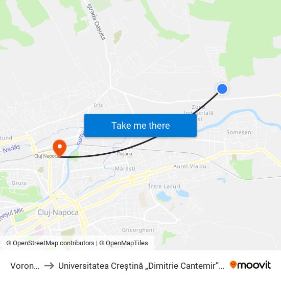 Voroneț 24 to Universitatea Creștină „Dimitrie Cantemir” - Facultatea De Drept map