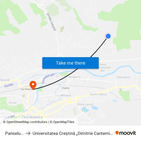 Panseluțelor 9 to Universitatea Creștină „Dimitrie Cantemir” - Facultatea De Drept map