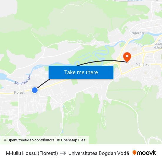 M-Iuliu Hossu (Florești) to Universitatea Bogdan Vodă map