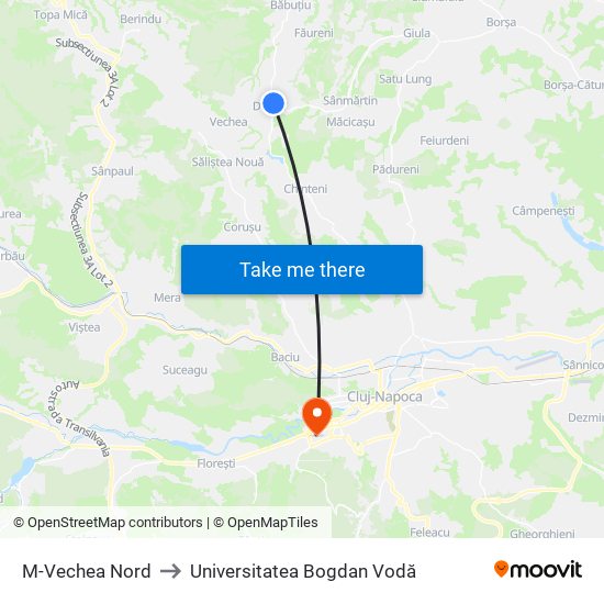 M-Vechea Nord to Universitatea Bogdan Vodă map