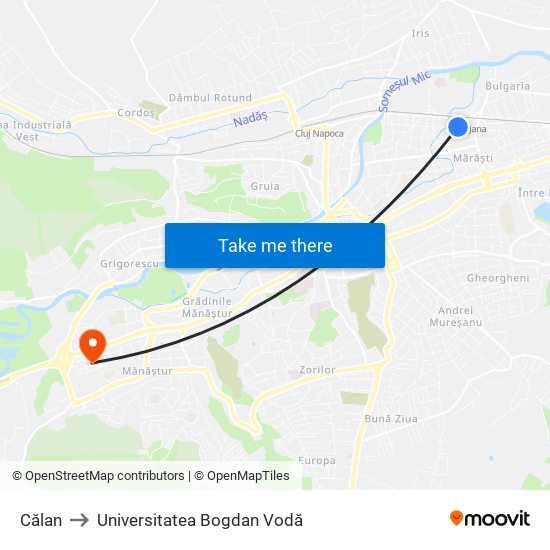 Călan to Universitatea Bogdan Vodă map