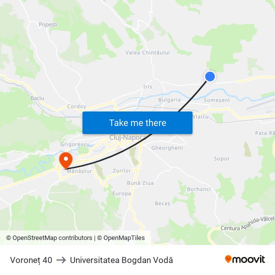 Voroneț 40 to Universitatea Bogdan Vodă map