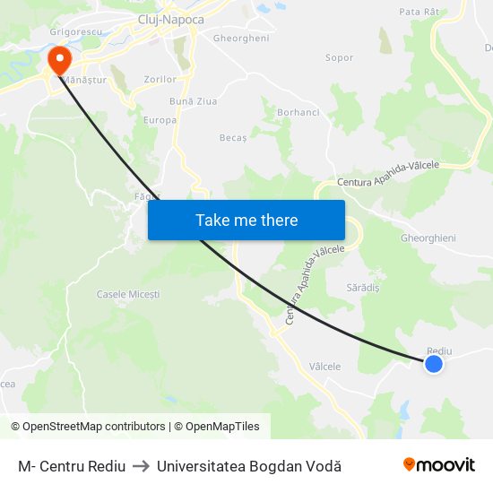 M- Centru Rediu to Universitatea Bogdan Vodă map