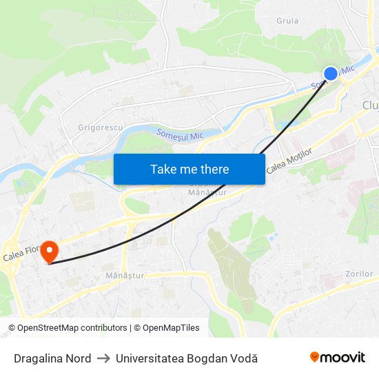 Dragalina Nord to Universitatea Bogdan Vodă map