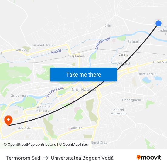 Termorom Sud to Universitatea Bogdan Vodă map