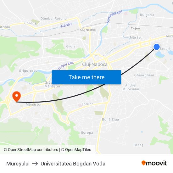 Mureșului to Universitatea Bogdan Vodă map