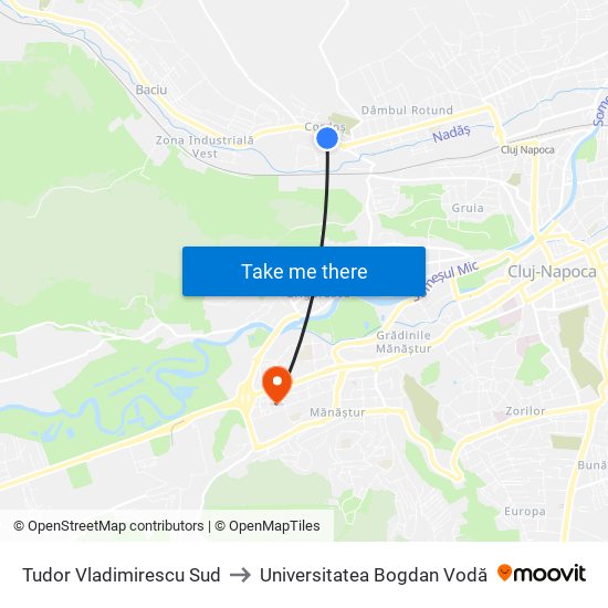 Tudor Vladimirescu Sud to Universitatea Bogdan Vodă map