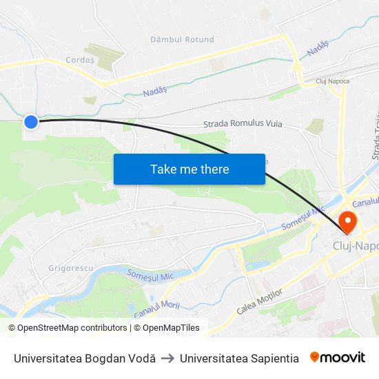 Universitatea Bogdan Vodă to Universitatea Sapientia map