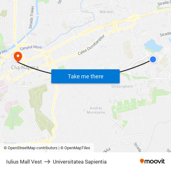 Iulius Mall Vest to Universitatea Sapientia map