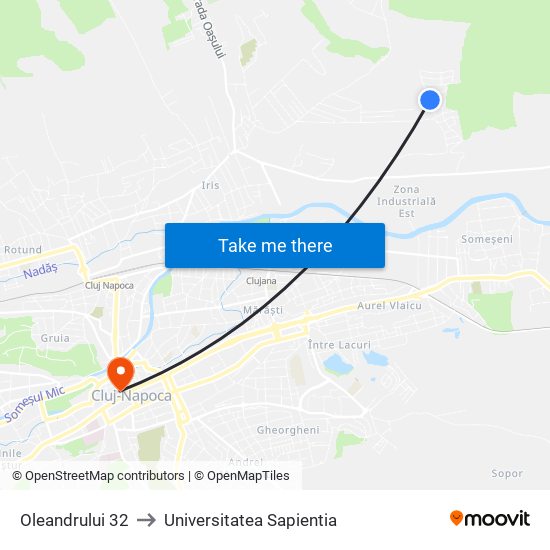 Oleandrului 32 to Universitatea Sapientia map