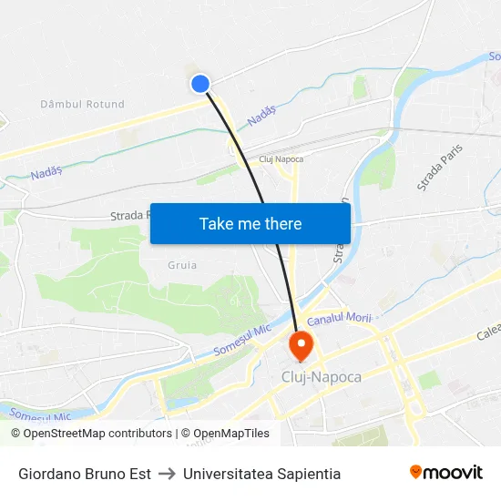 Giordano Bruno Est to Universitatea Sapientia map