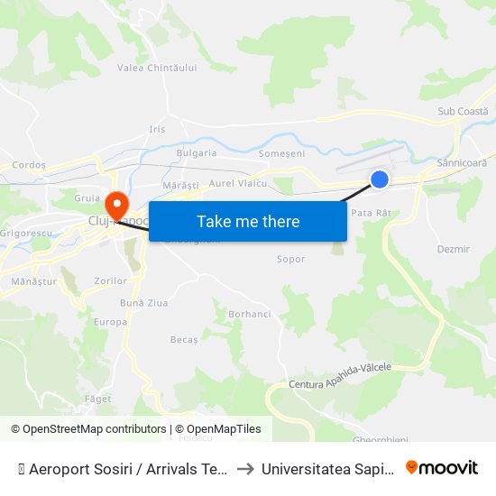 ✈ Aeroport Sosiri / Arrivals Terminal to Universitatea Sapientia map