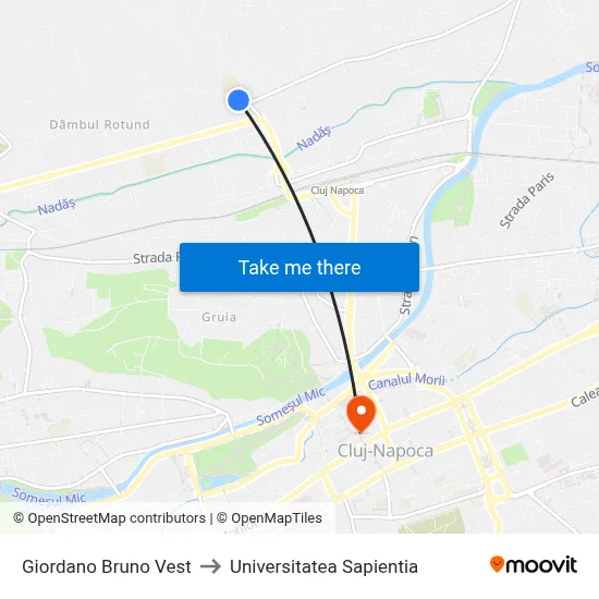 Giordano Bruno Vest to Universitatea Sapientia map