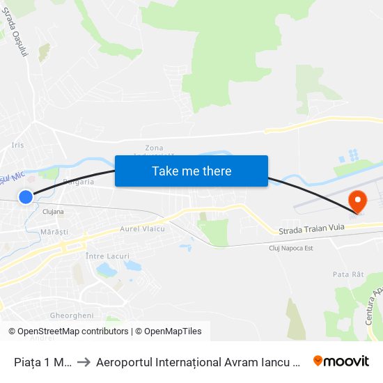 Piața 1 Mai to Aeroportul Internațional Avram Iancu Cluj map