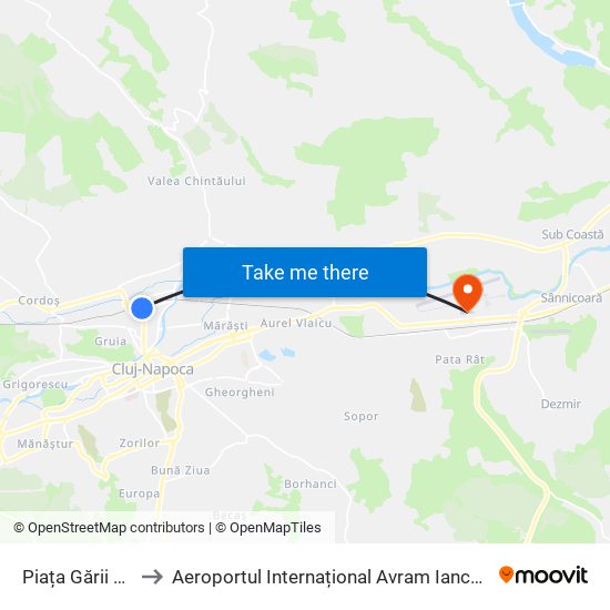 Piața Gării Noi to Aeroportul Internațional Avram Iancu Cluj map