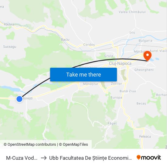 M-Cuza Vodă (Florești) to Ubb Facultatea De Științe Economice Și Gestiunea Afacerilor map