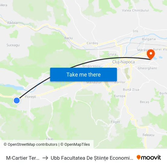 M-Cartier Terra (Florești) to Ubb Facultatea De Științe Economice Și Gestiunea Afacerilor map