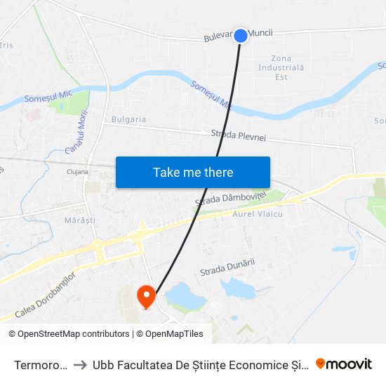 Termorom Sud to Ubb Facultatea De Științe Economice Și Gestiunea Afacerilor map