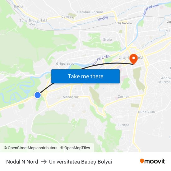 Nodul N Nord to Universitatea Babeș-Bolyai map