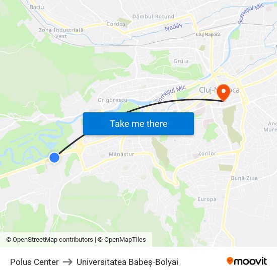Polus Center to Universitatea Babeș-Bolyai map