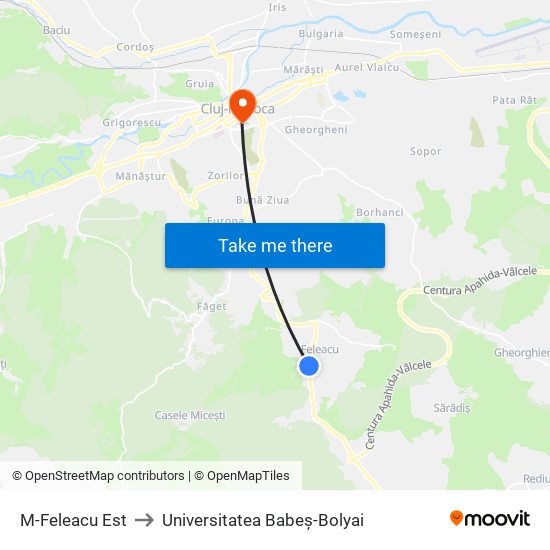 M-Feleacu Est to Universitatea Babeș-Bolyai map