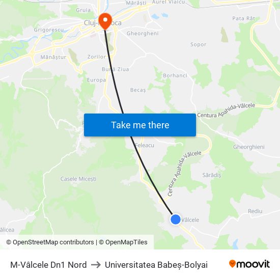 M-Vâlcele Dn1 Nord to Universitatea Babeș-Bolyai map