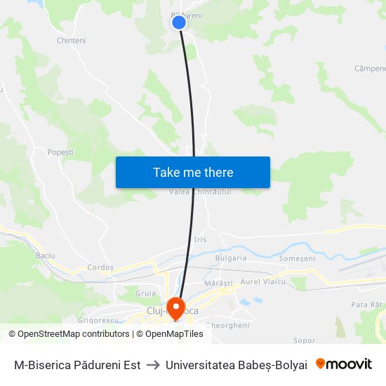 M-Biserica Pădureni Est to Universitatea Babeș-Bolyai map