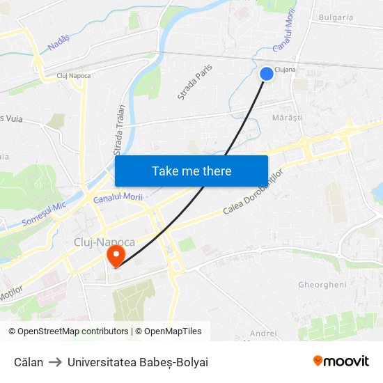 Călan to Universitatea Babeș-Bolyai map