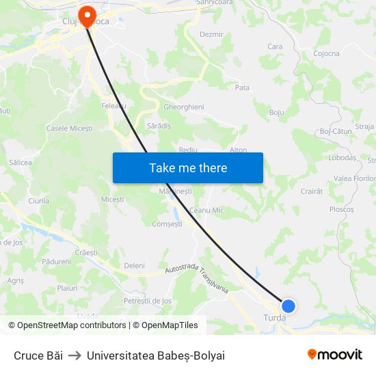 Cruce Băi to Universitatea Babeș-Bolyai map