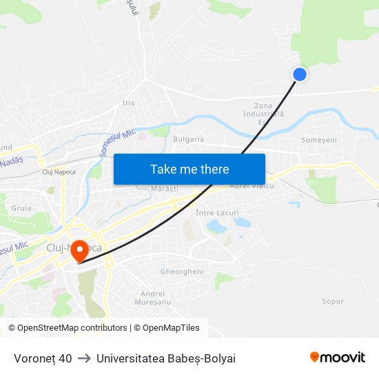 Voroneț 40 to Universitatea Babeș-Bolyai map