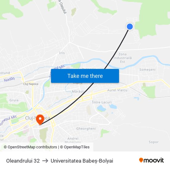 Oleandrului 32 to Universitatea Babeș-Bolyai map