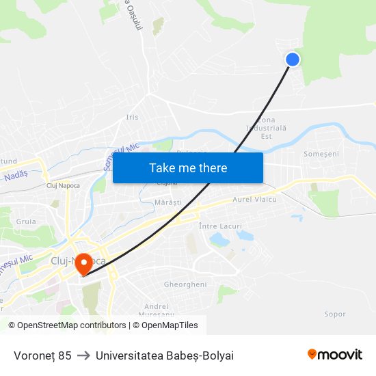 Voroneț 85 to Universitatea Babeș-Bolyai map