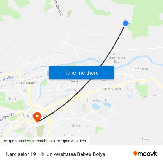 Narciselor 19 to Universitatea Babeș-Bolyai map