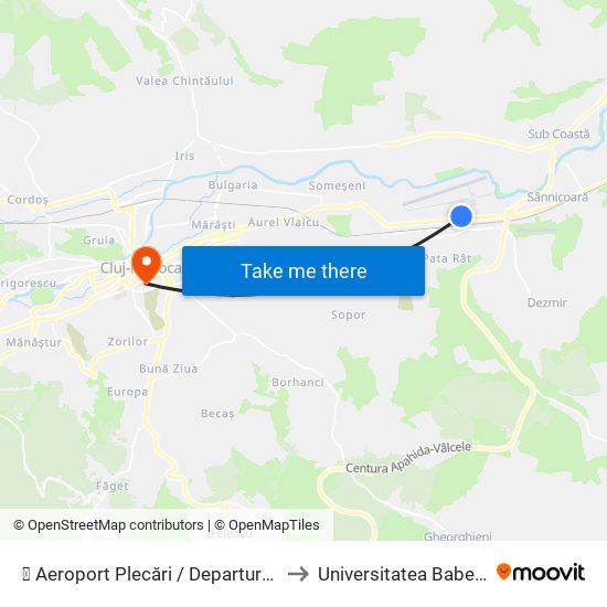 ✈ Aeroport Plecări  / Departures Terminal to Universitatea Babeș-Bolyai map