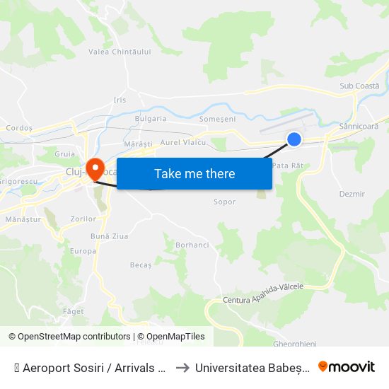 ✈ Aeroport Sosiri / Arrivals Terminal to Universitatea Babeș-Bolyai map