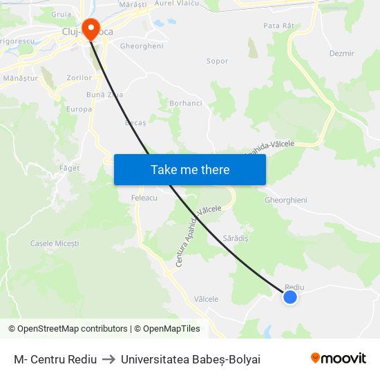 M- Centru Rediu to Universitatea Babeș-Bolyai map