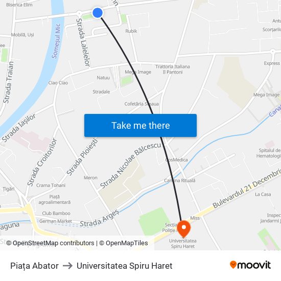 Piața Abator to Universitatea Spiru Haret map