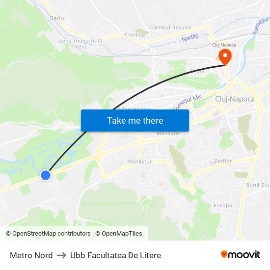 Metro Nord to Ubb Facultatea De Litere map