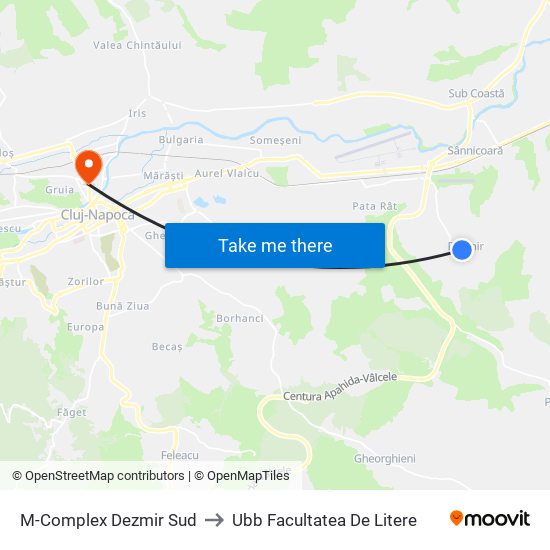 M-Complex Dezmir Sud to Ubb Facultatea De Litere map