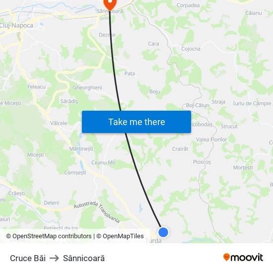 Cruce Băi to Sânnicoară map