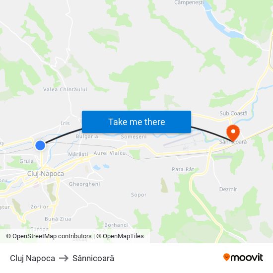 Cluj Napoca to Sânnicoară map