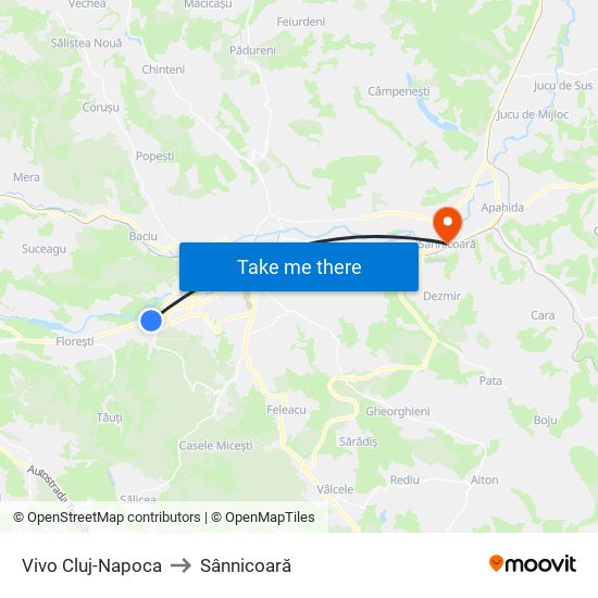 Vivo Cluj-Napoca to Sânnicoară map