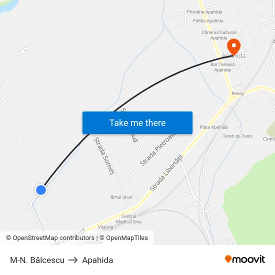 M-N. Bălcescu to Apahida map