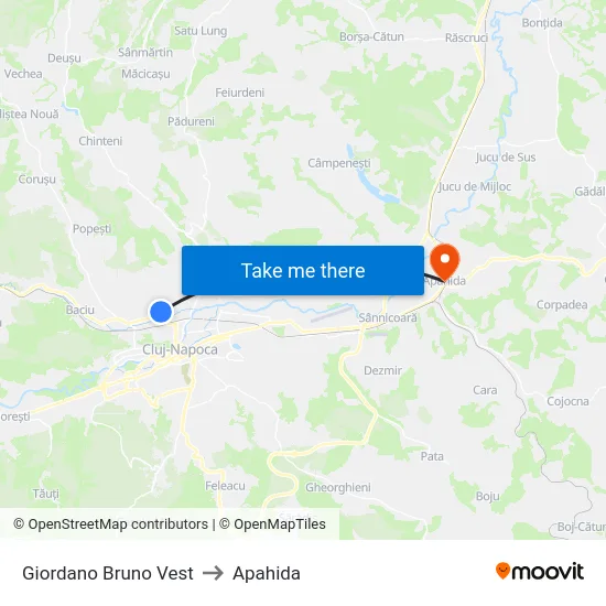 Giordano Bruno Vest to Apahida map