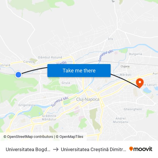 Universitatea Bogdan Vodă to Universitatea Creștină Dimitrie Cantemir map