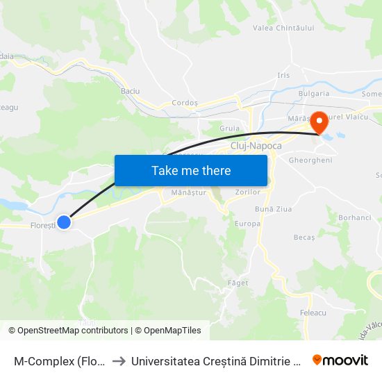 M-Complex (Florești) to Universitatea Creștină Dimitrie Cantemir map