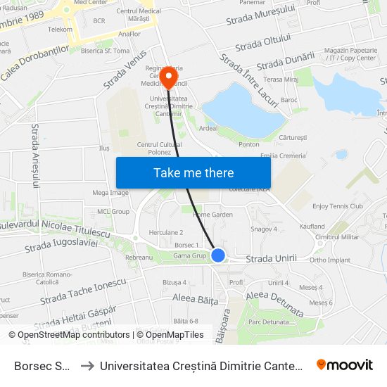 Borsec Sud to Universitatea Creștină Dimitrie Cantemir map