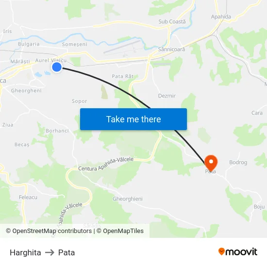 Harghita to Pata map