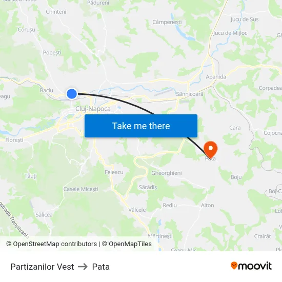 Partizanilor Vest to Pata map